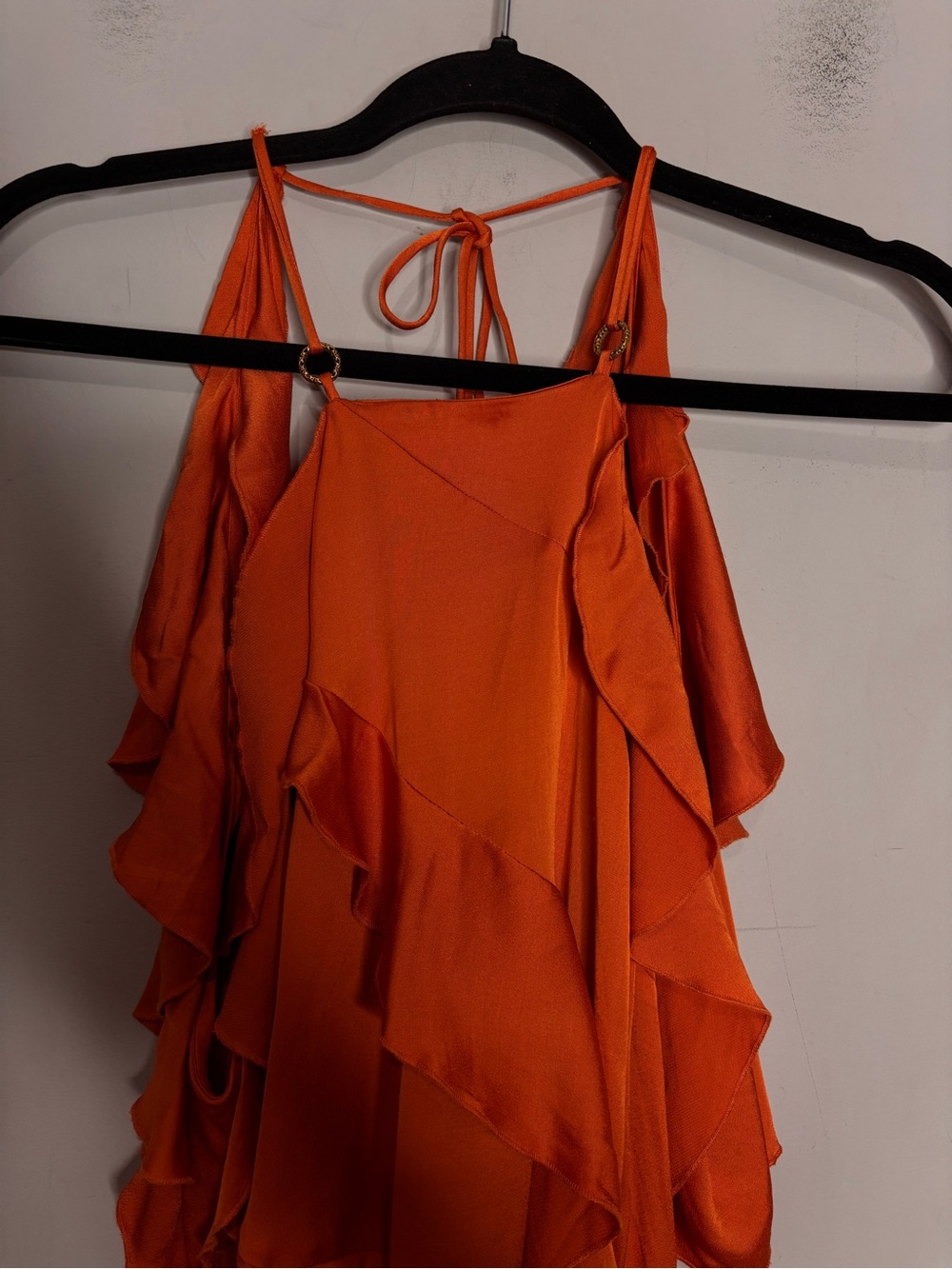 Zara Limited Edition Burnt Orange ruffle Open Back Asymmetrical Blouse, size M - Picture 7 of 15